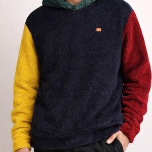Colorblock Sherpa Hoodie in Yellow Red Green and Navy Blue